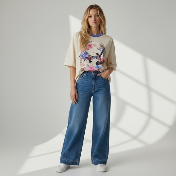 Homme + Femme Tops - Homme + Femme | Paradise Chain Hummingbird Tee Oversize Medium Ivory Graphic